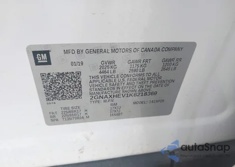 2019 Chevrolet Equinox Ls z USA, uszkodzony, nr VIN 2GNAXHEV1K6218369